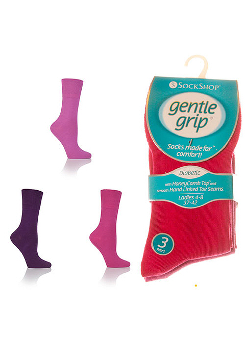 Gentle Grip 3 pack Diabetic Socks Pinks